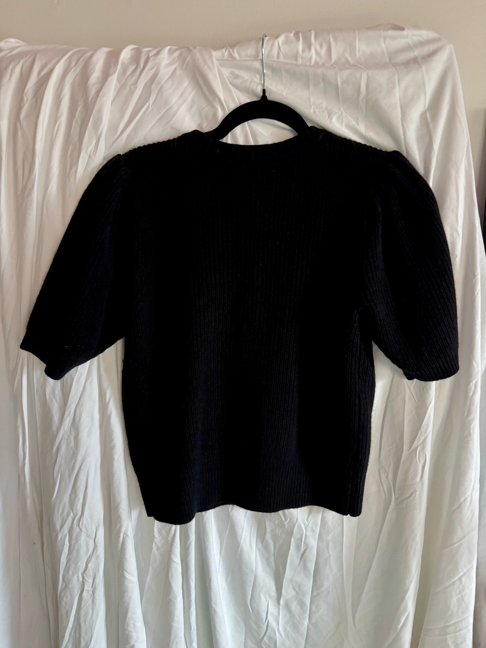 FRAME Shrunken Short Sleeve Cardigan Black Wool Cashmere Puff Sleeve M $448